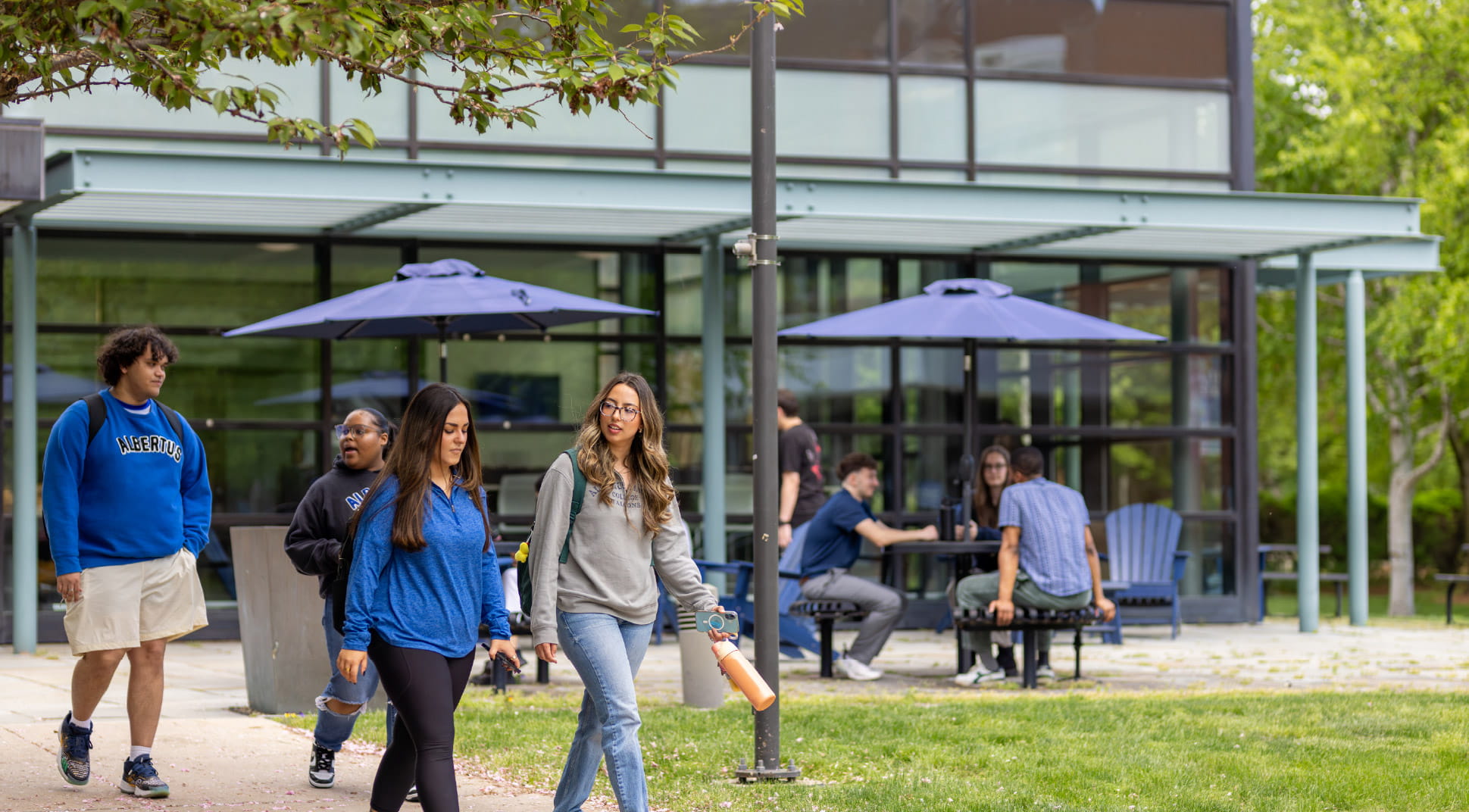Students walking on the Albertus campus