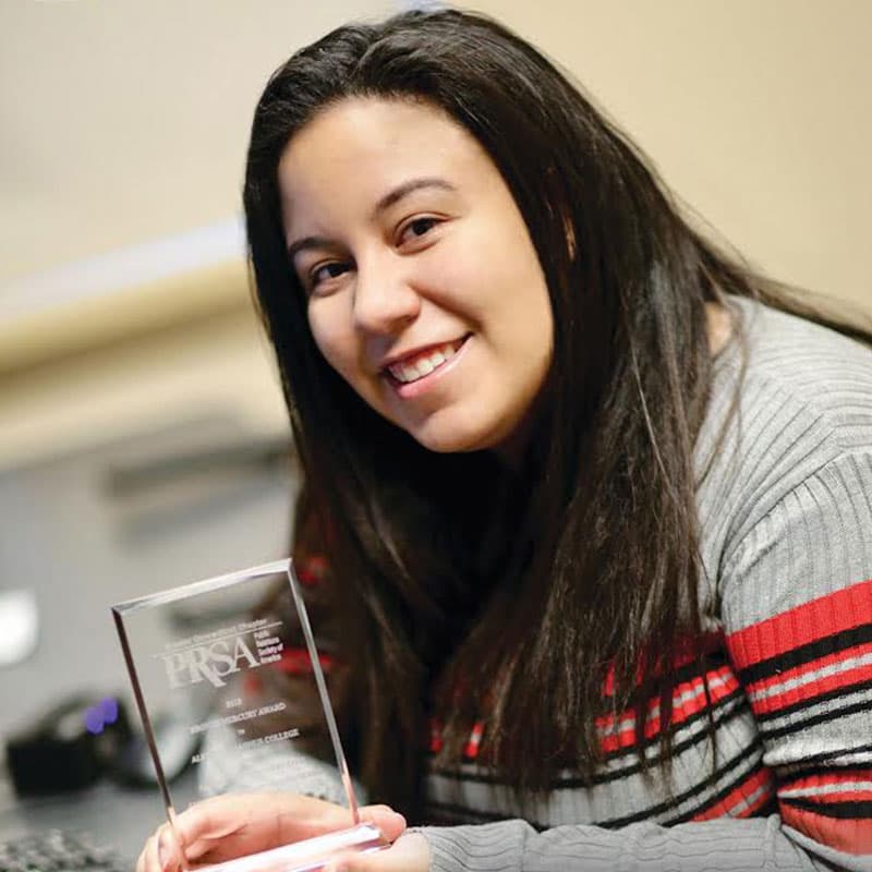 Alyssa Cruz '19 earned the Public Relations Society of America (PRSA) Mercury Award for her hard work at Albertus Magnus College