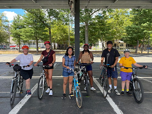 Photo of people on bicycles at Albertus Magnus College