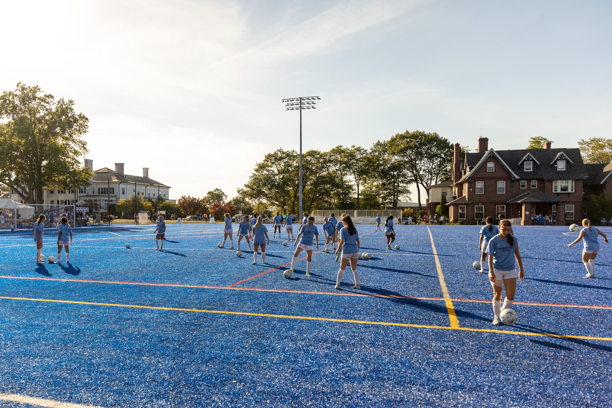 Soccer team practicing